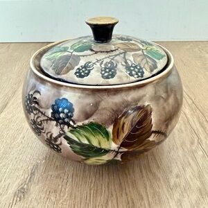 Vtg Royal Copenhagen Sung Glaze Lidded Jar Sugar Bowl Hand Painted Blackberry